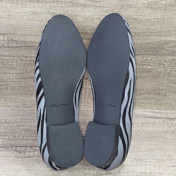 Cole Haan Loafers Women's Size 6B Black Gray Calf Fur Zebra Print Flats Shoes - Picture 8 of 9